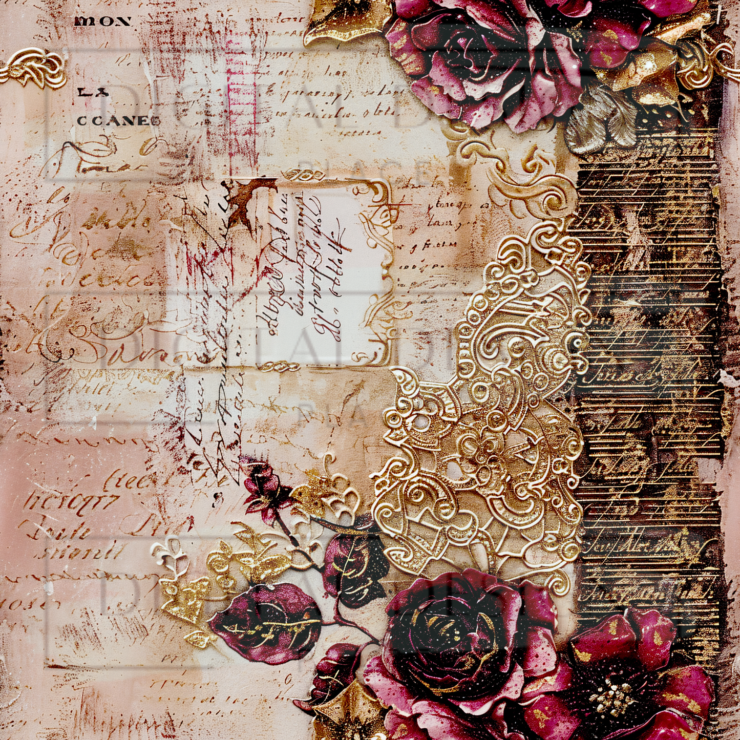 Burgundy and Blush Baroque VinylV2167