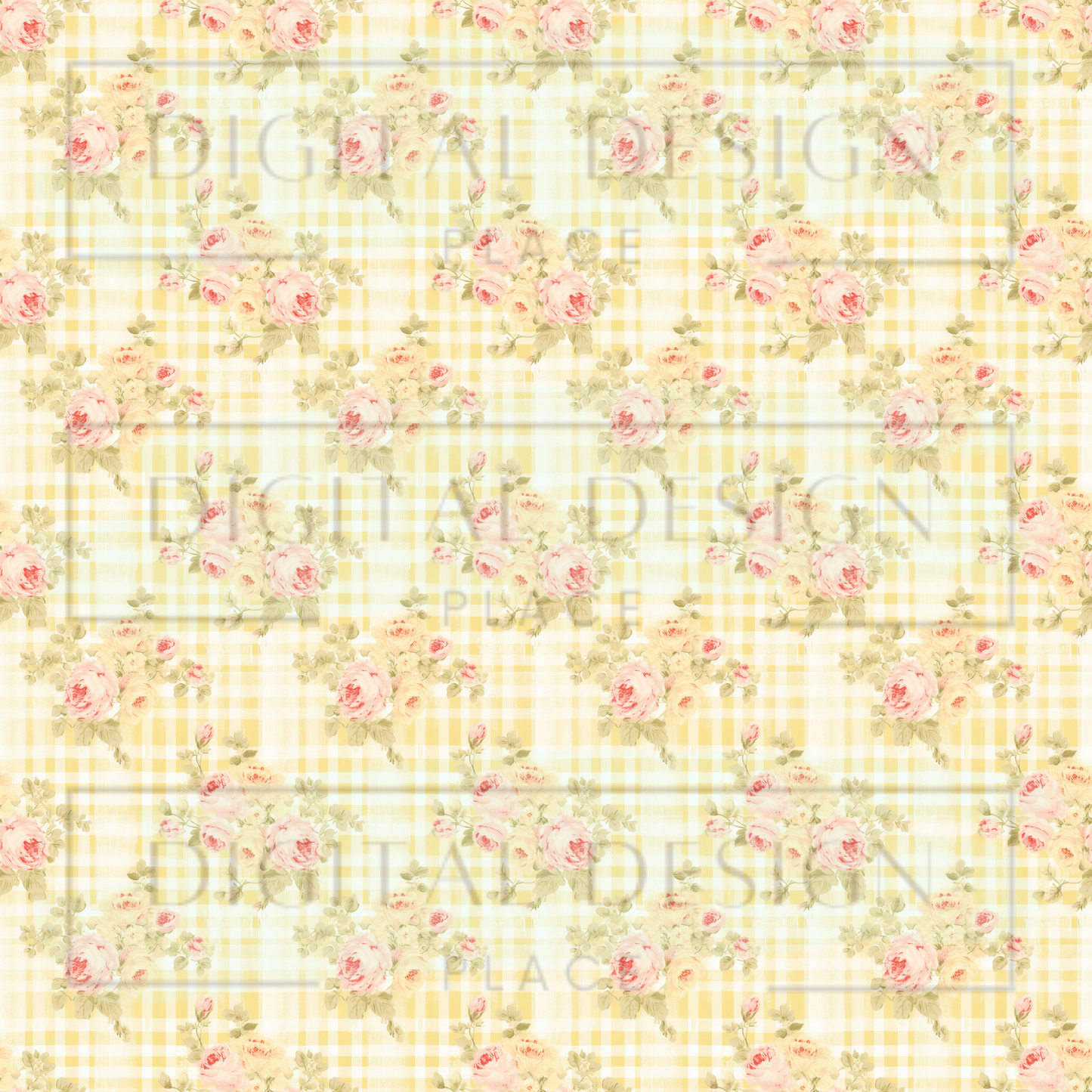 Yellow Plaid Easter Florals VinylV2297