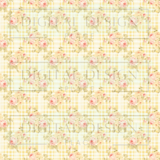 Yellow Plaid Easter Florals VinylV2297