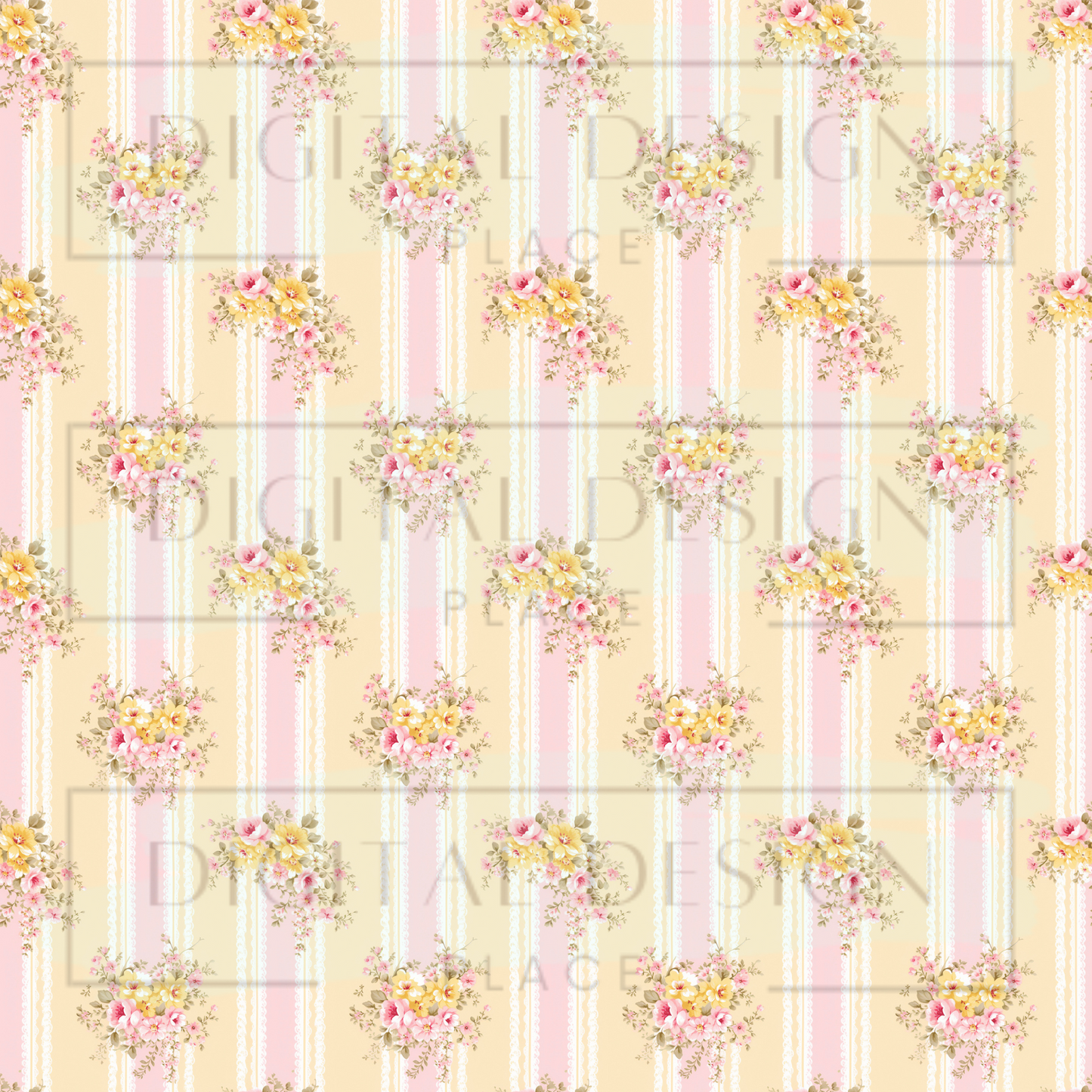 Yellow Striped Easter Florals VinylV2298