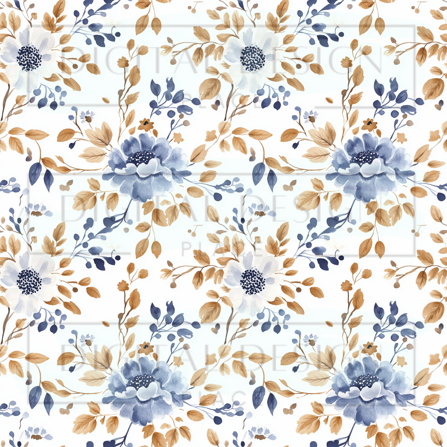 Blue Brown Foliage VinylV2444