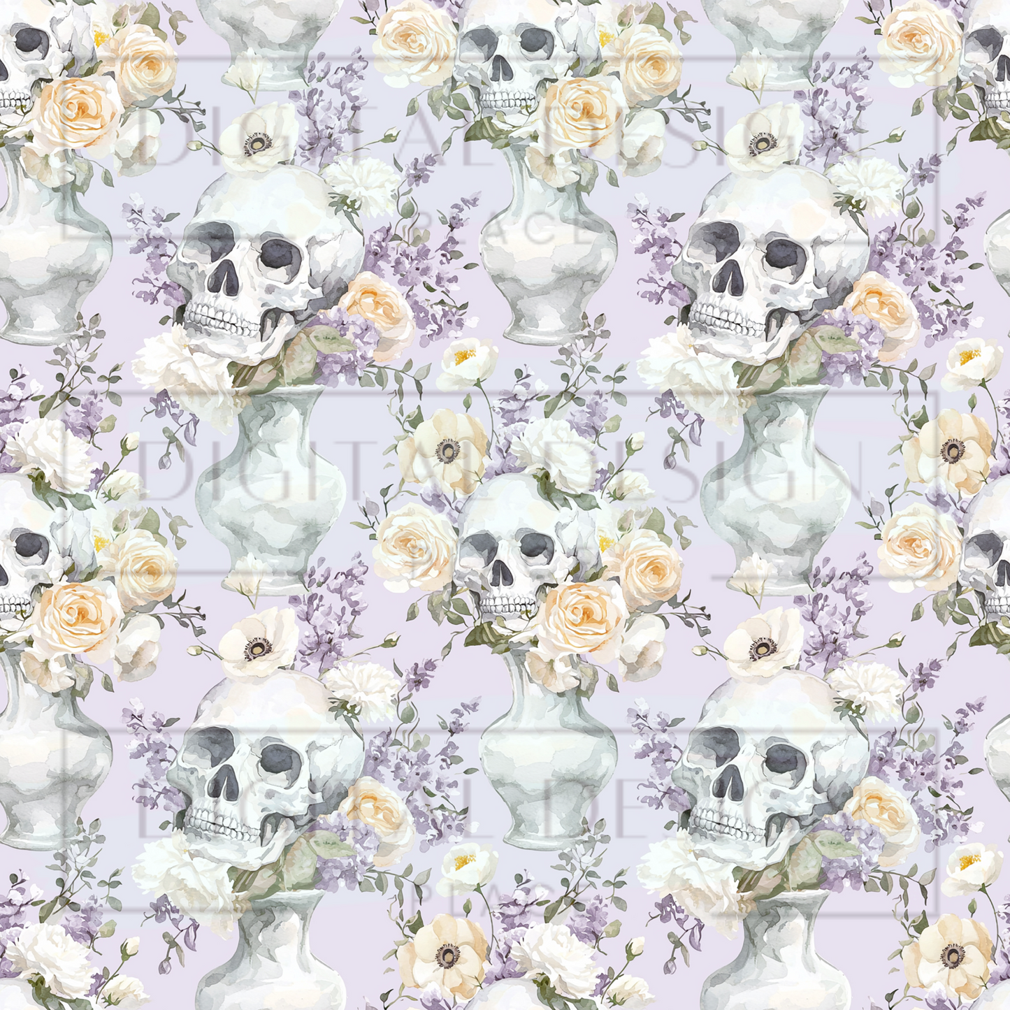 Pastel Purple Halloween Skulls VinylV2465