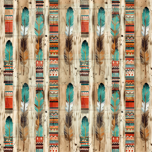 Boho Shiplap Feathers VinylV643