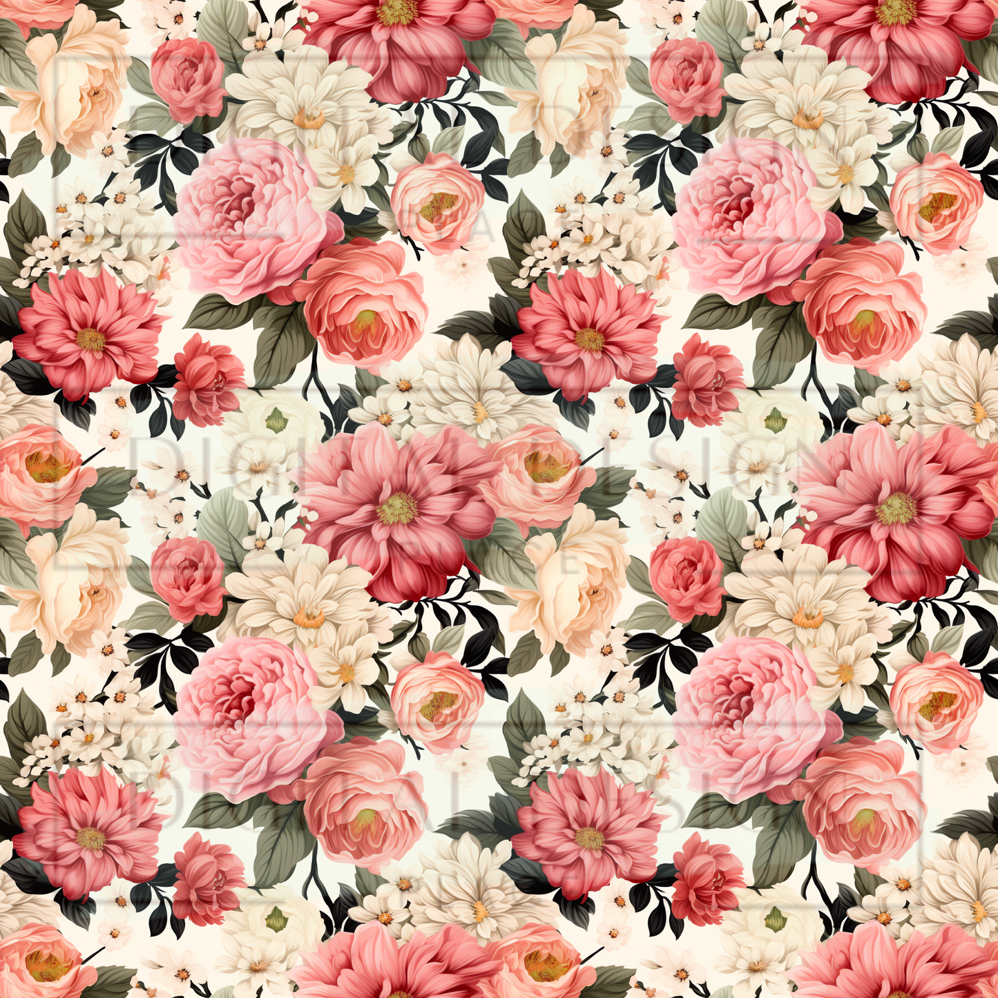 Pink and Red Vintage Florals VinylV885