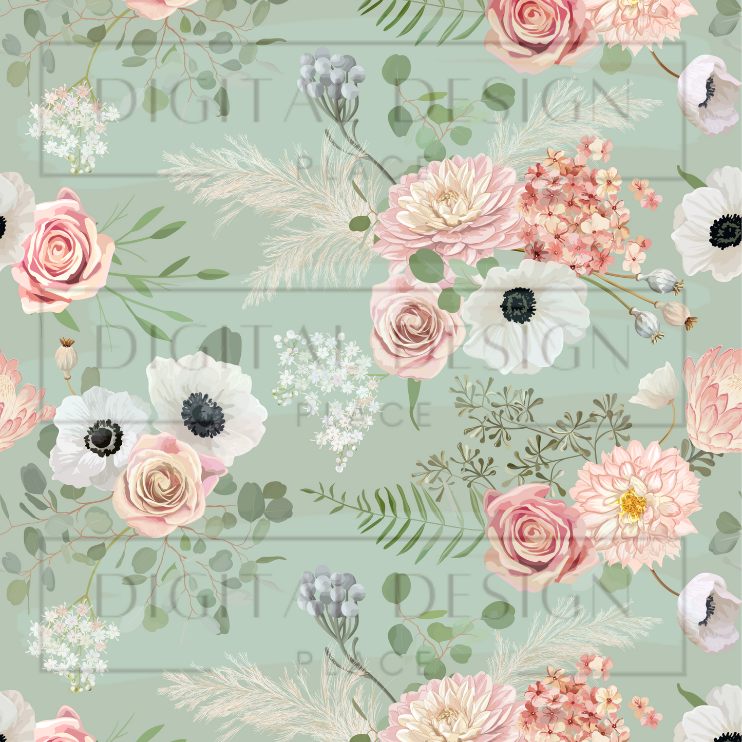 Sage Green Floral VinylV936