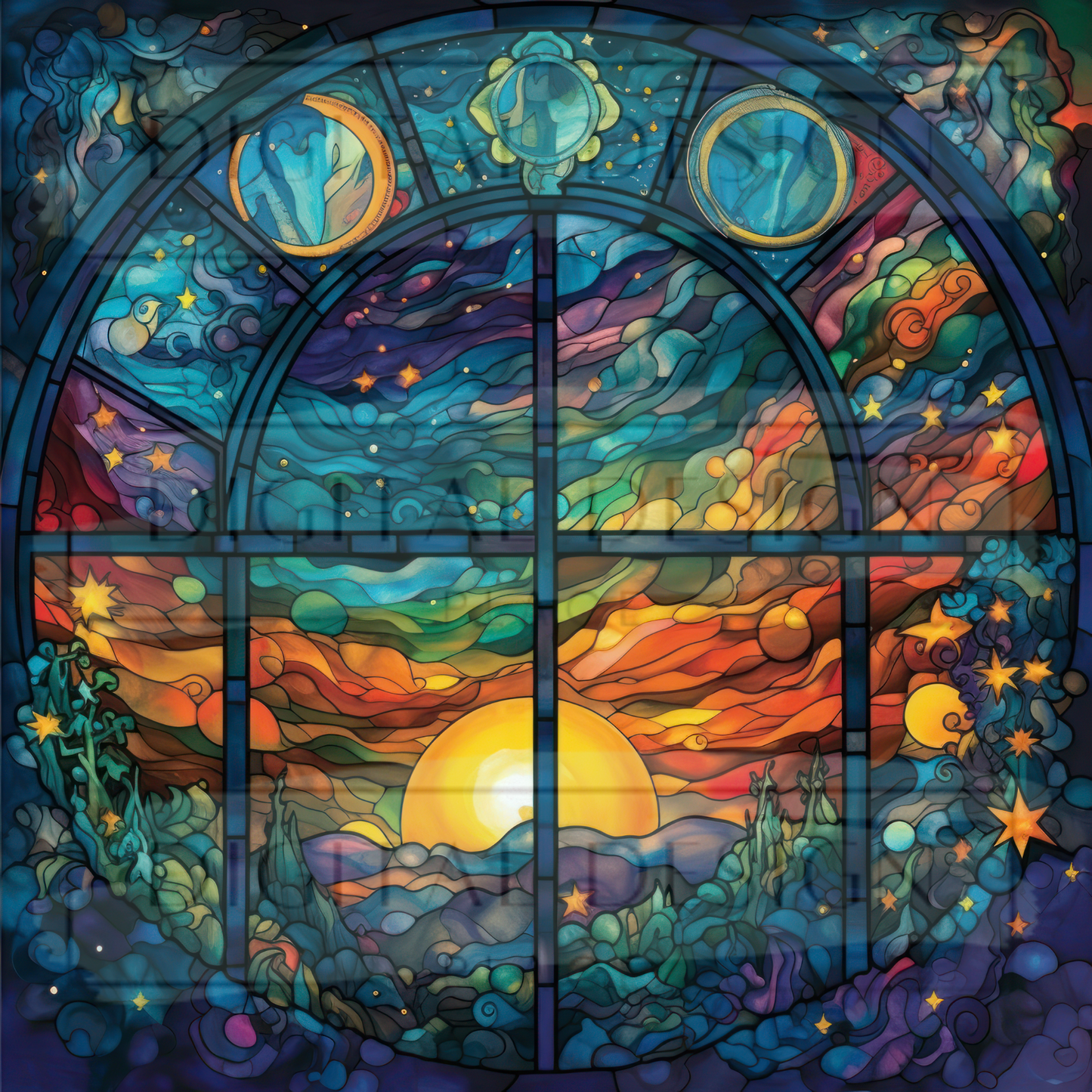 Stained Glass Window at Night VinylV991