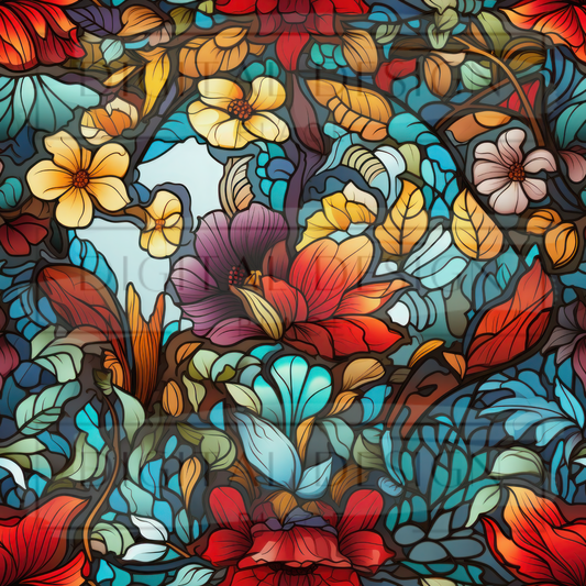 Stained Glass Rustic Florals VinylV994