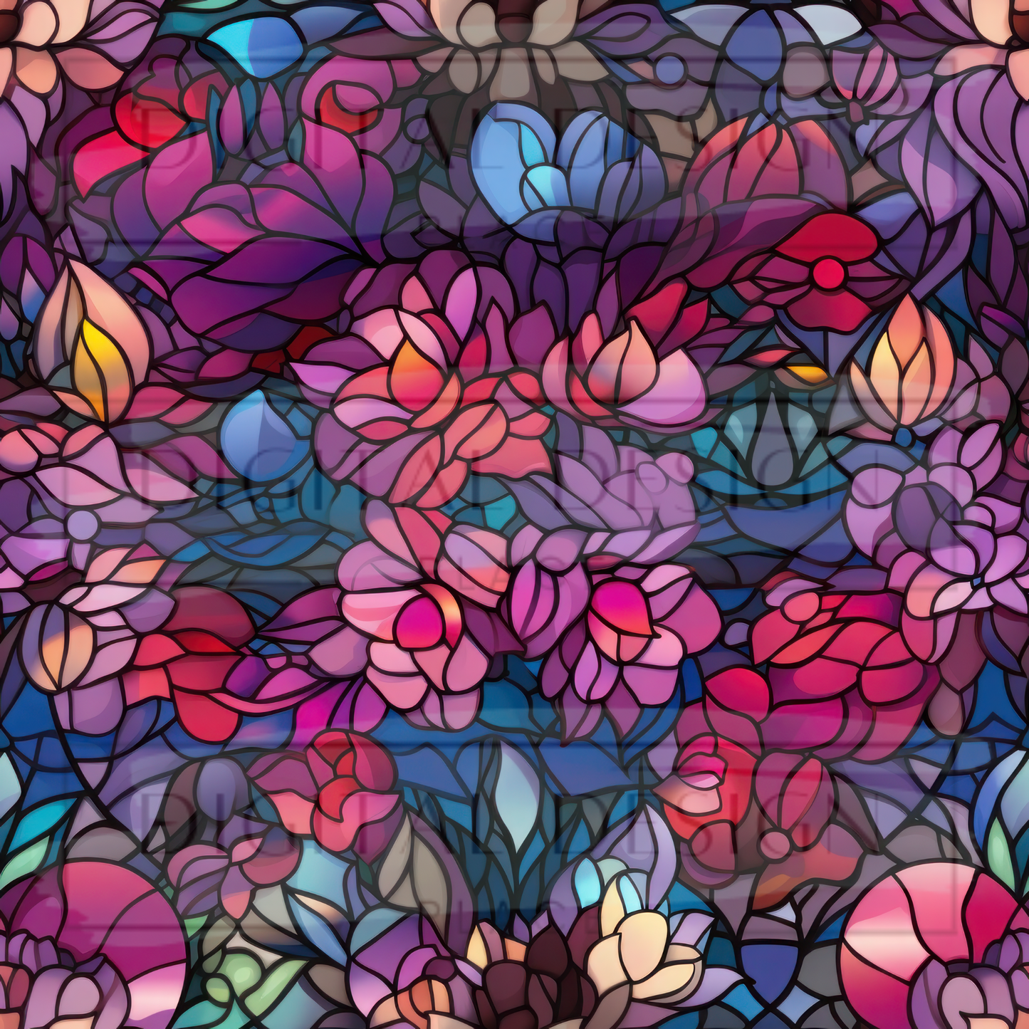 Stained Glass Midnight Florals VinylV995