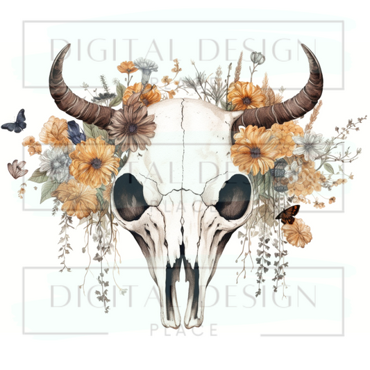Floral Bull Skull 1 WESW35