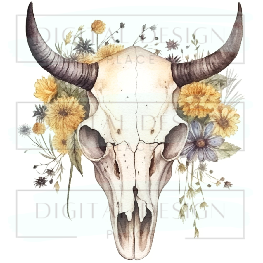 Floral Bull Skull 2 WESW36