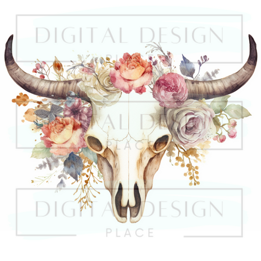 Floral Bull Skull 4 WESW38