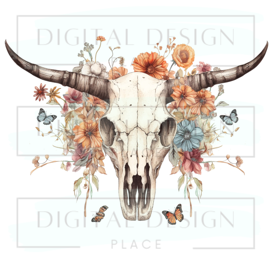 Floral Bull Skull 8 WESW42