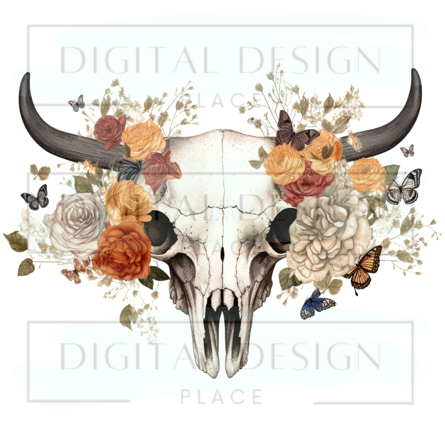 Floral Bull Skull 9 WESW43