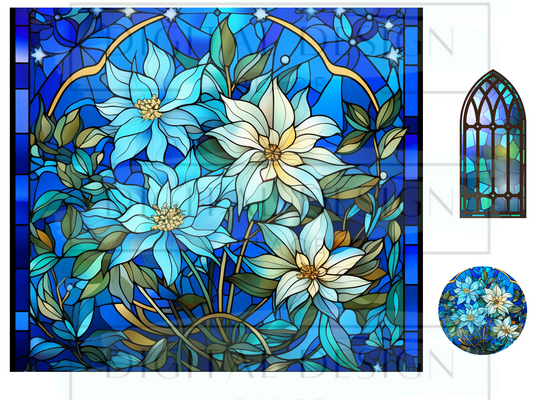 Stained Glass Blue Florals WrB109