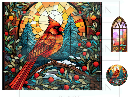 Stained Glass Red Bird WrB113