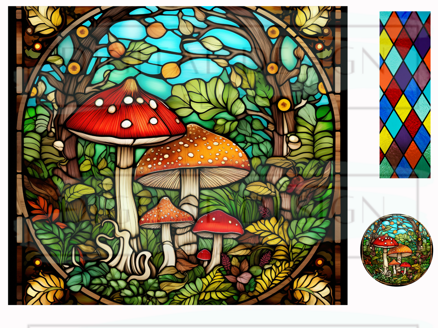 Stained Glass Mushroom Forest WrB184