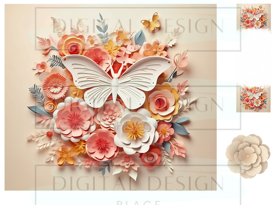 3D Pink Butterfly Florals WrB28