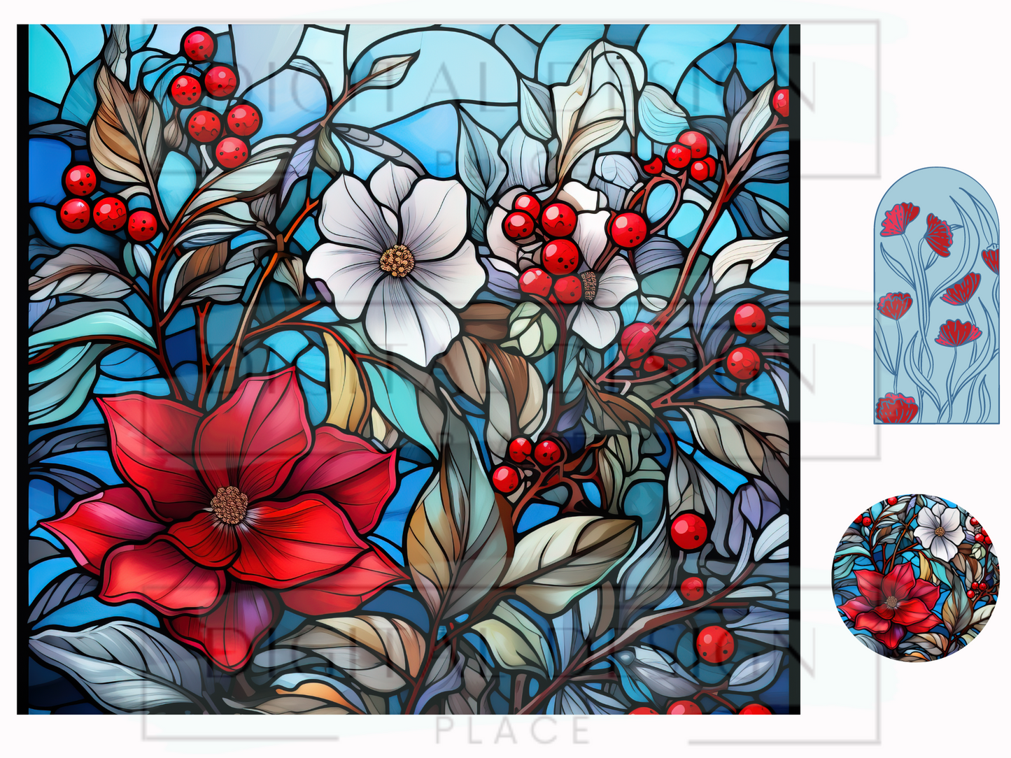 Stained Glass Winter Florals WrB83