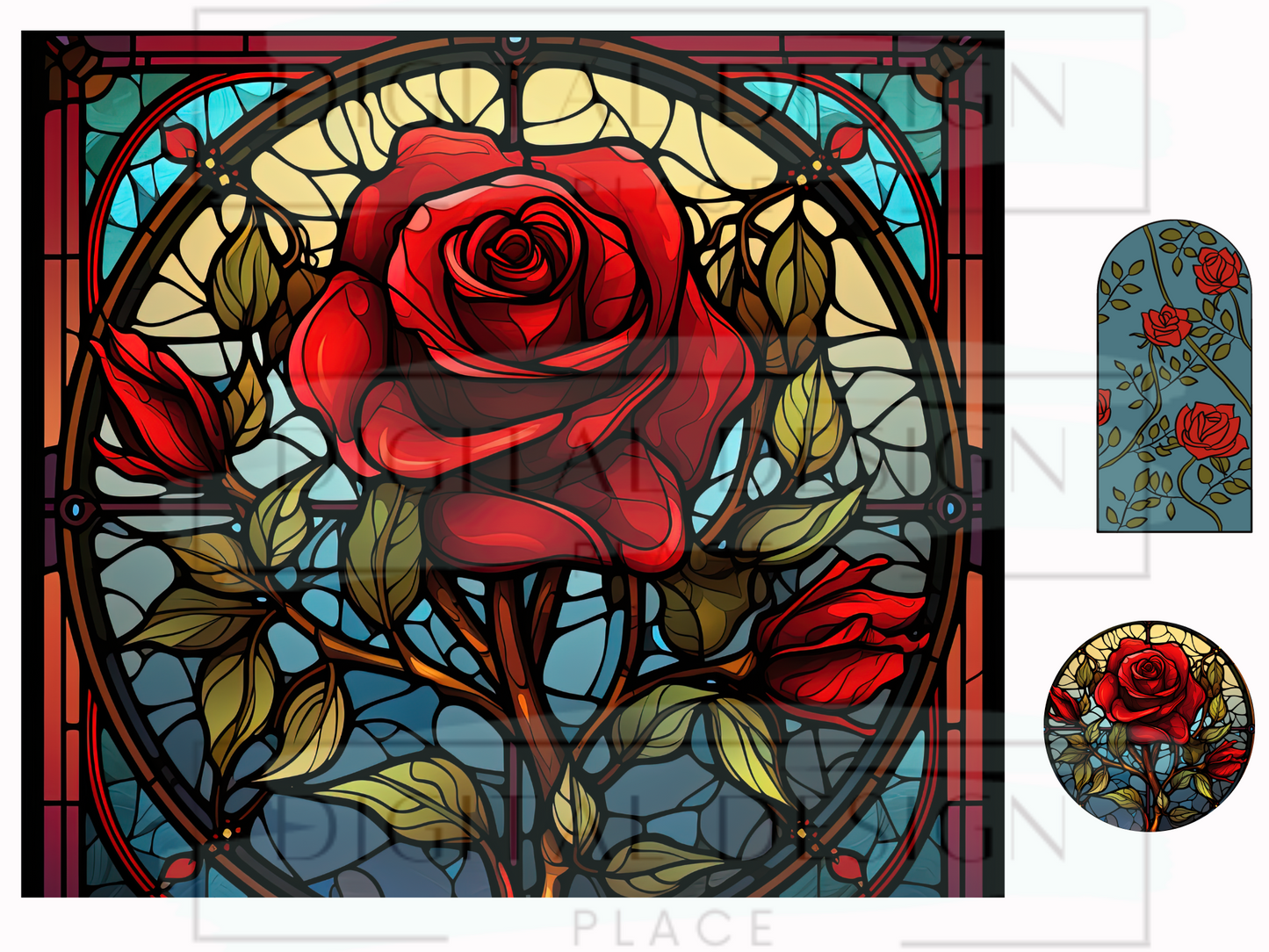Stained Glass Red Rose WrB86