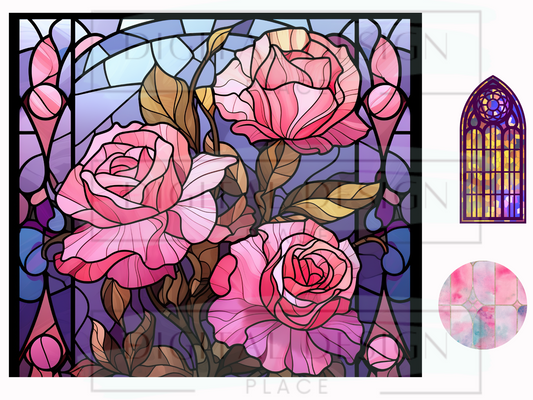 Stained Glass Pink Roses WrB88