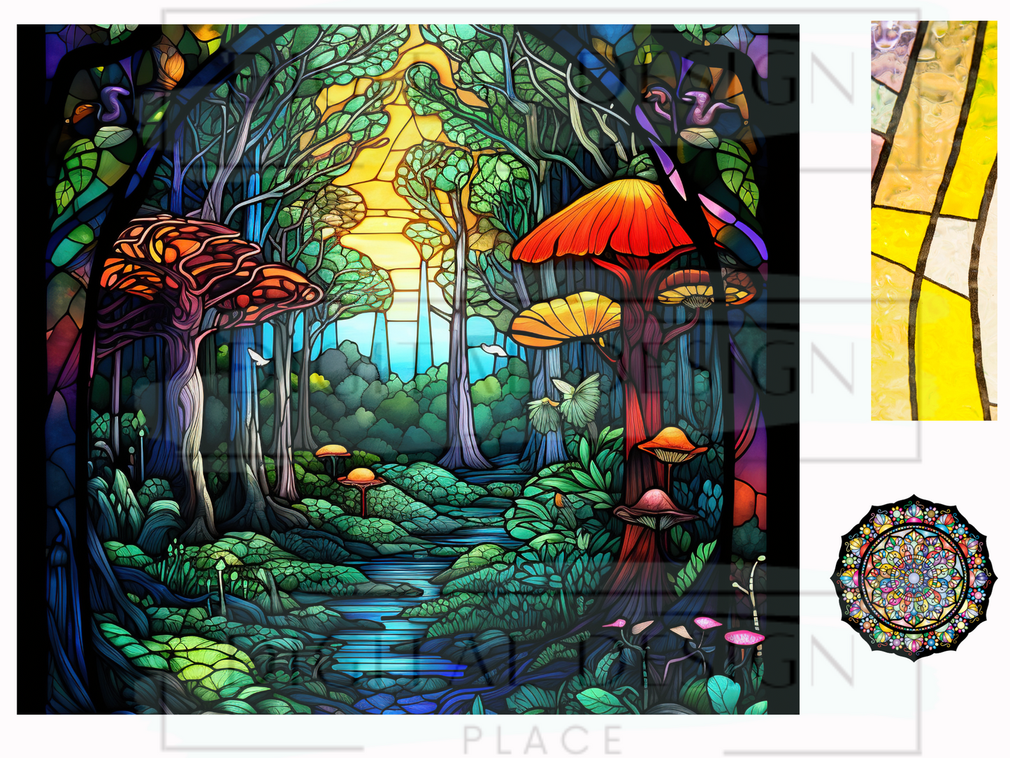 Stained Glass Mushroom Forest WrB92