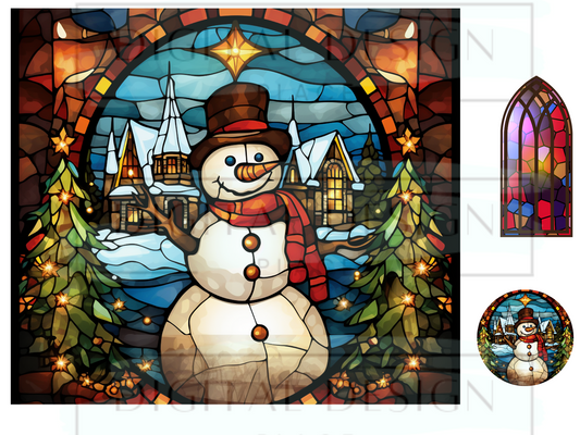 Stained Glass Vintage Snowman WrB97