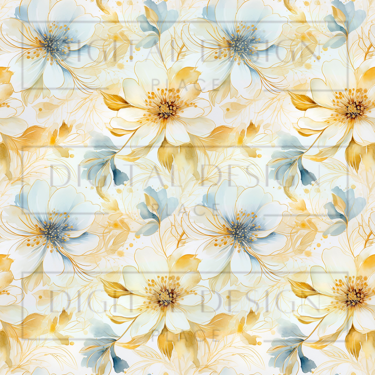Blue Golden Florals VinylV1159