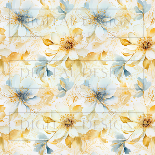 Blue Golden Florals VinylV1159