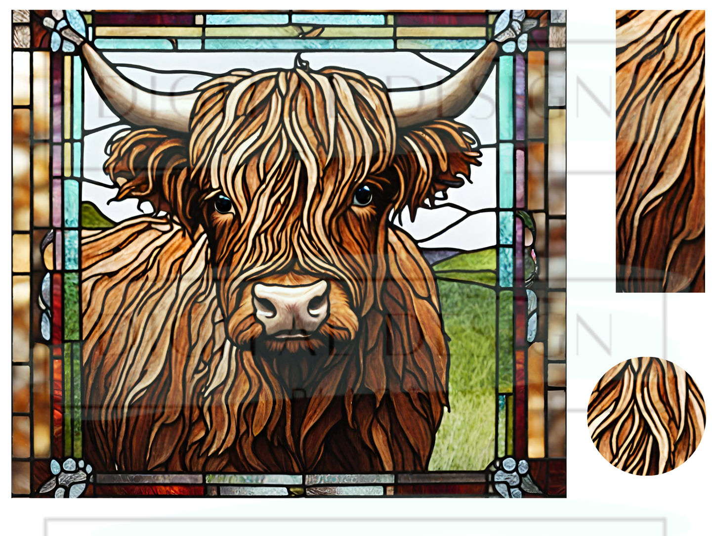 Stained Glass Highland Cow WrB215