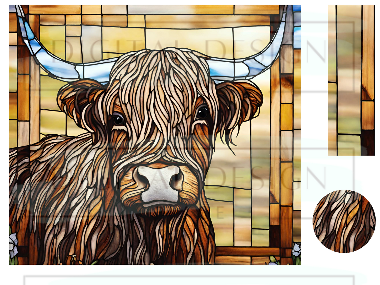 Stained Glass Highland Cow WrB217