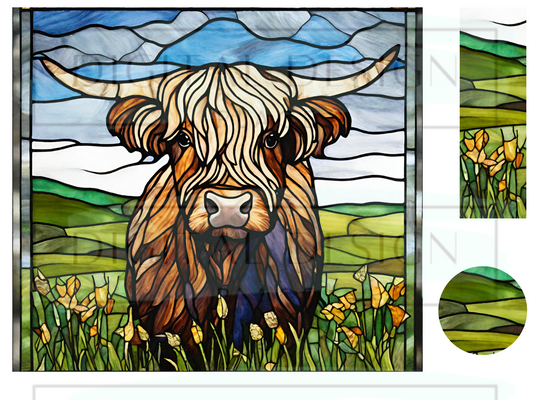 Stained Glass Highland Cow WrB218