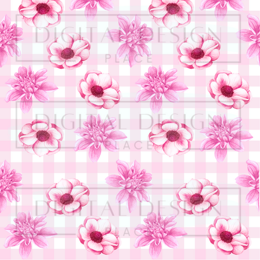 Pink Plaid Florals VinylV395