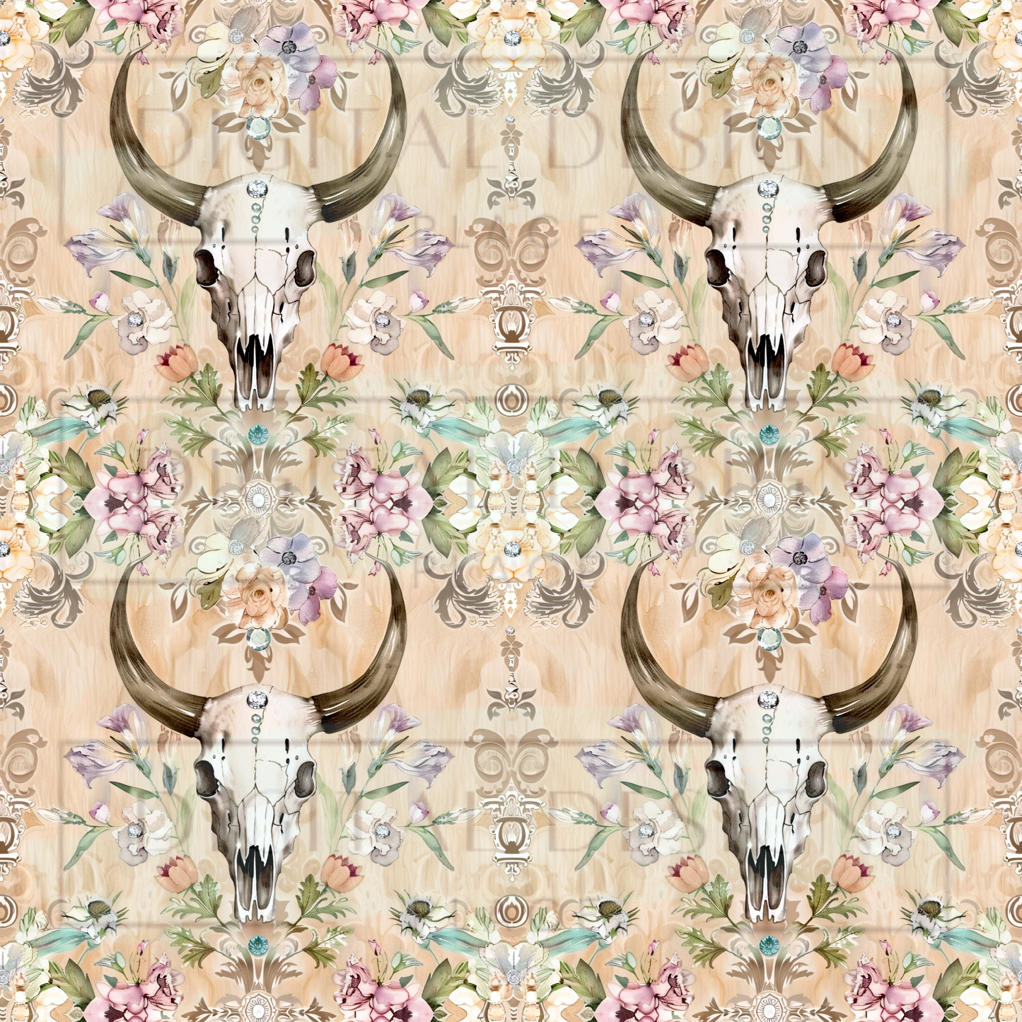 Floral Bull Skull VinylV1121