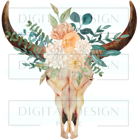 Floral Bull Skull WESW5