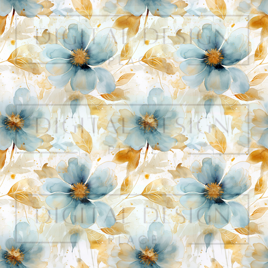 Light Blue Golden Florals VinylV1160