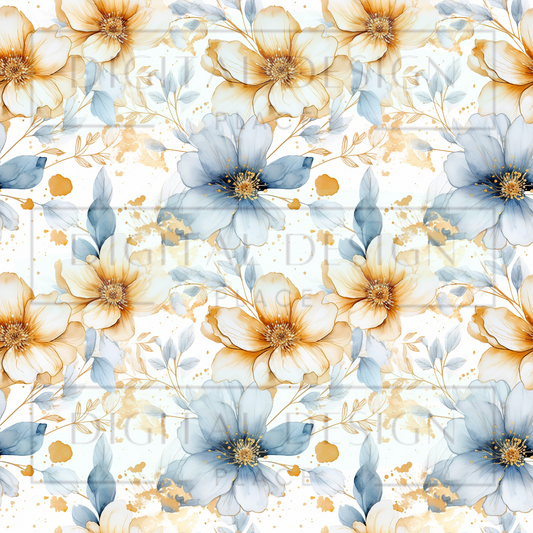 Blue Golden Florals VinylV1161